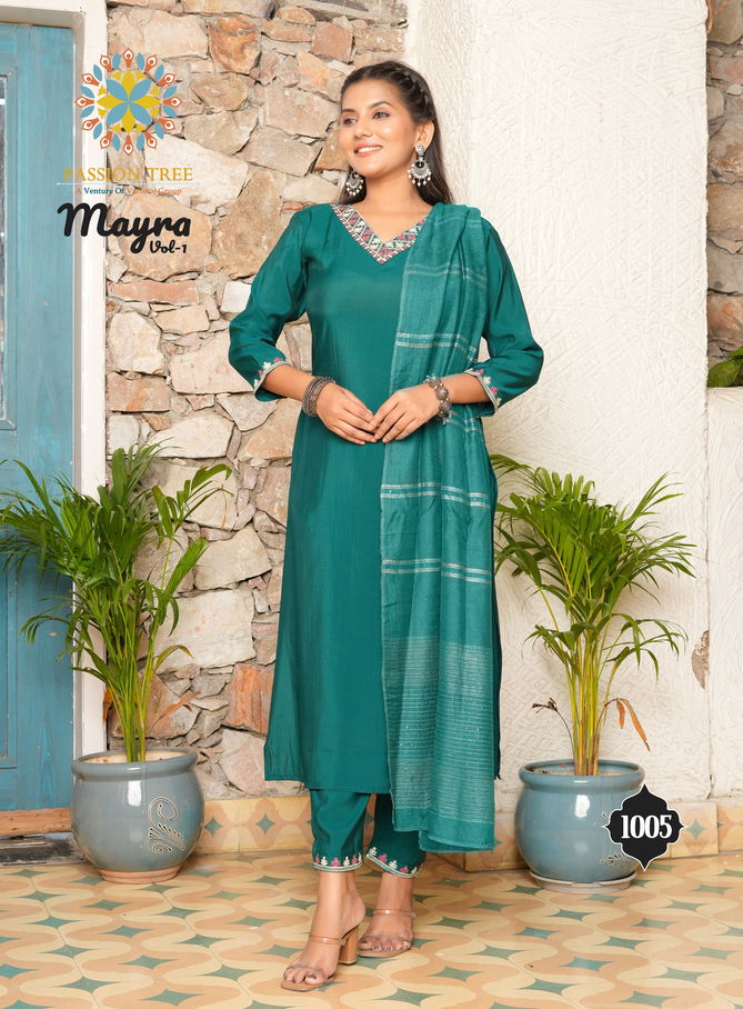 Mayra Vol 1 By Passion Tree Straight Cut Embroidery Kurti With Bottom Dupatta Wholesale Shop In Surat
